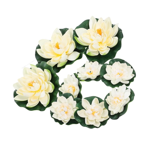WEUVEB Artificial White Eva Water Lily Floating Pond Decor for Home and Garden