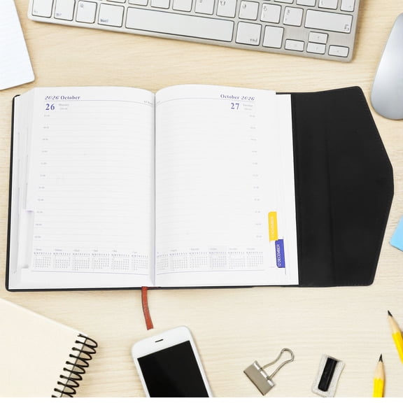WEUVEB Black Academic Planner with Thick Paper, Quick Navigation Tabs, Ideal for Writing and Organizing Your Schedule