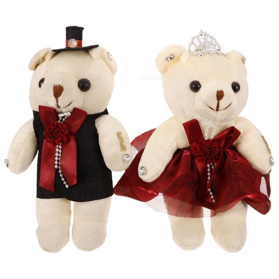 WEUVEB Adorable Multi Plush Bear Ornaments for Valentine Decor and Bouquet DIY 1Pair