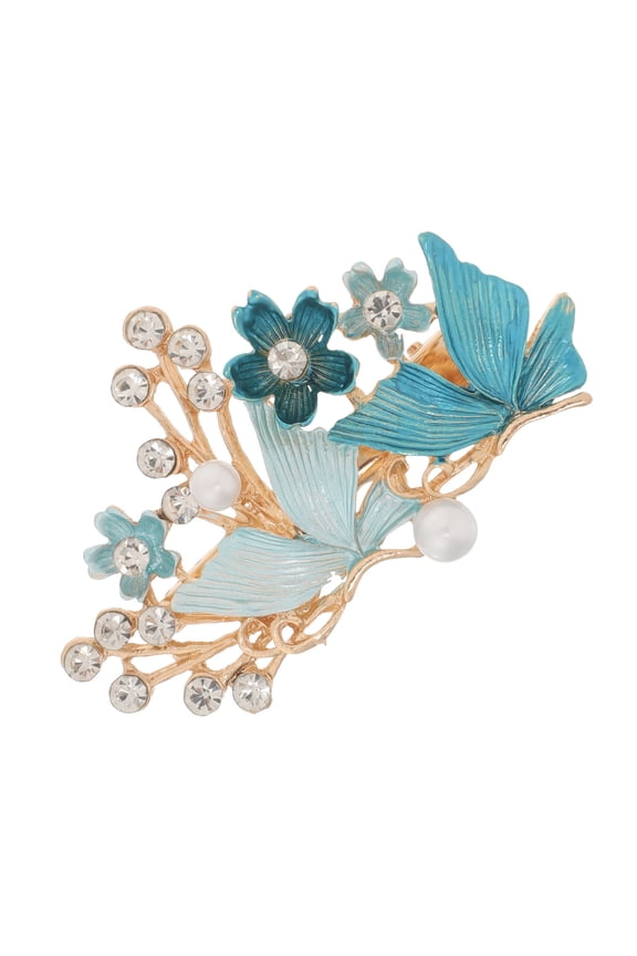 Elegant Blue Flower Hair Clip Metal Rhinestone for Versatile Styling