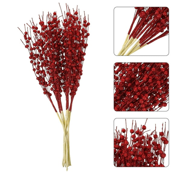 WEUVEB 10Pcs Red Christmas Berry Branches for Tree and Event Decoration
