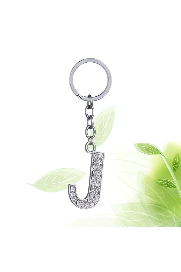 Women Letter Keychain Rhinestone J Initial Keychain 1Set