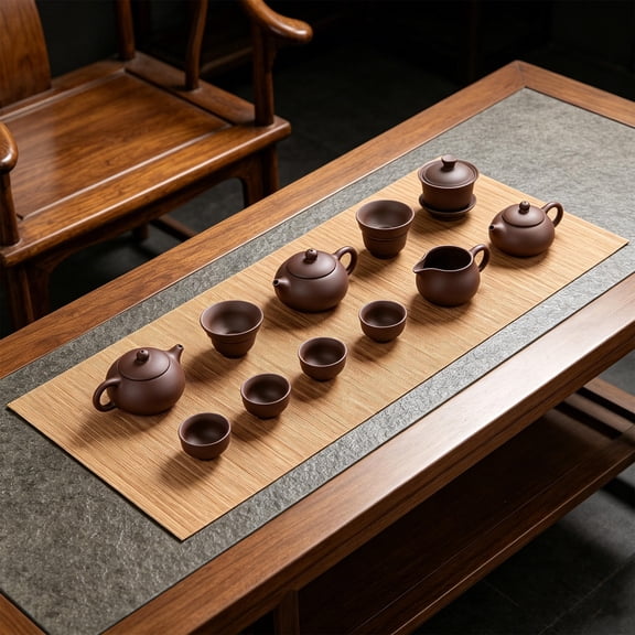 WEUVEB Bamboo Table Runner Chocolate Woven Cuttable for Dining Table and Tea Ceremony