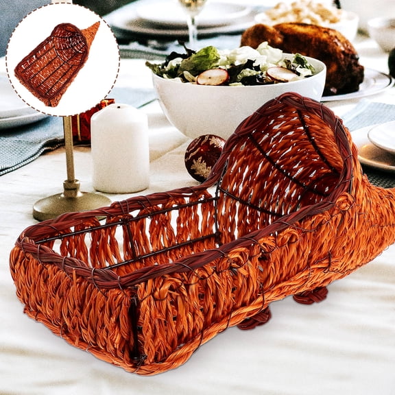 WEUVEB Brown Bamboo Cornucopia Basket for Rustic Decor and Practical Use