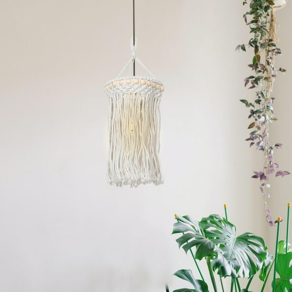 WEUVEB Beige Macrame Lampshade Handwoven Boho Light Cover for Living Room and Coffee Shop