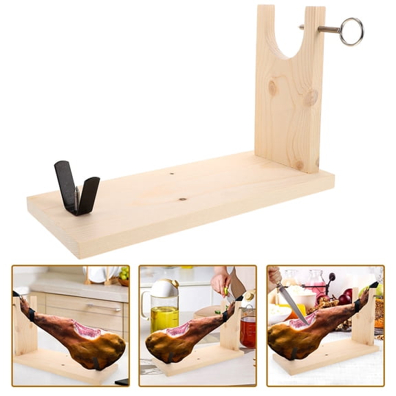 WEUVEB Beige U Shape Ham Holder with Space Saving Stand and Stylish Wood Finish for Holiday Dinner