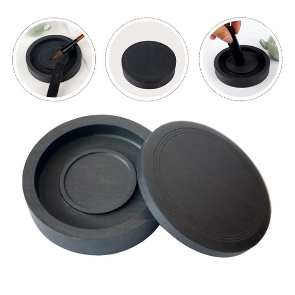 WEUVEB Black Calligraphy Inkstone 1Pcs with Cover for Students and Teachers Traditional Design