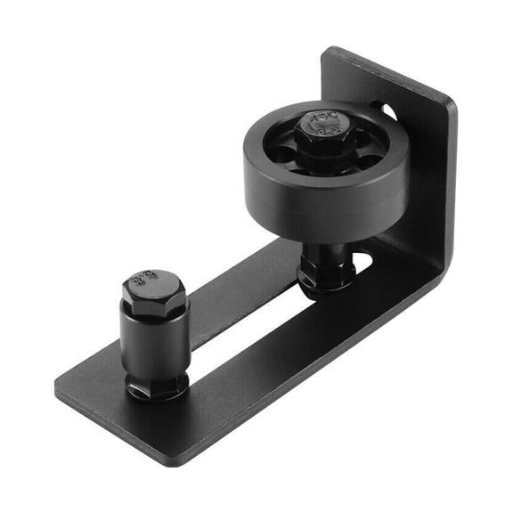 WEUVEB Black Steel Barn Door Stay Roller Wall Mount Floor Guide with Adjustable Position