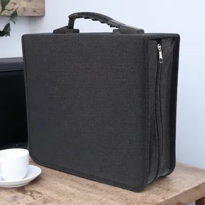 WEUVEB Portable Black CD DVD Storage Case with Carry Handle, Media Disc Organizer Bag for Easy Transport and