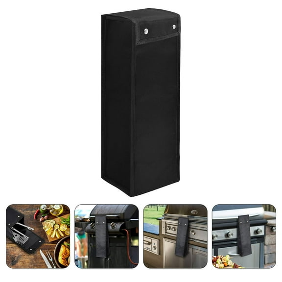 WEUVEB Barbecue Tool Storage Bag in Black Oxford Cloth with Lid for Outdoor Grill Accessories
