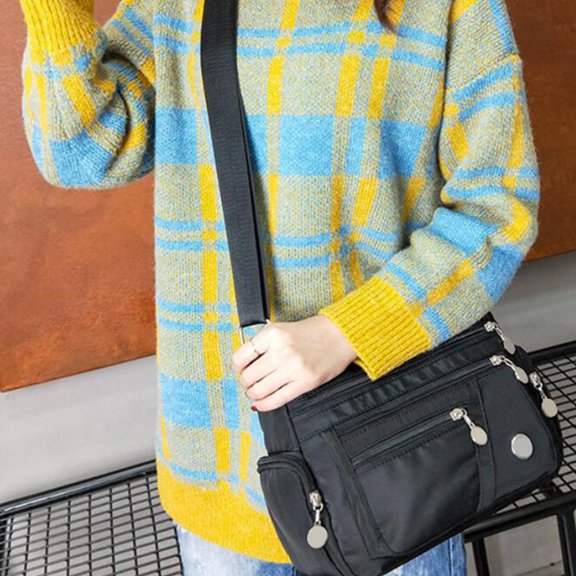 WEUVEB 1Pc Black Reusable Nylon Shoulder Bag for Small Object Storage and Daily Use