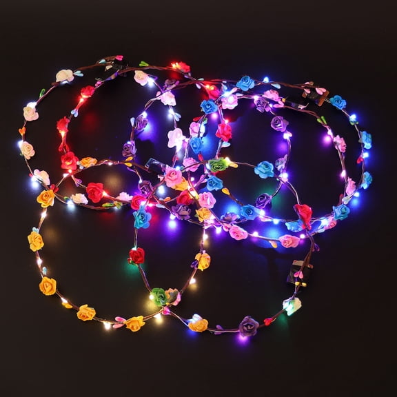 WEUVEB Blue Light Up Flower Crown Headband for Party Wedding and Holiday Celebration with 3 Light Modes