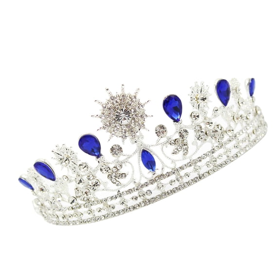 WEUVEB 1Pcs Wedding Accessory Crown for Bride with Blue Rhinestones Event
