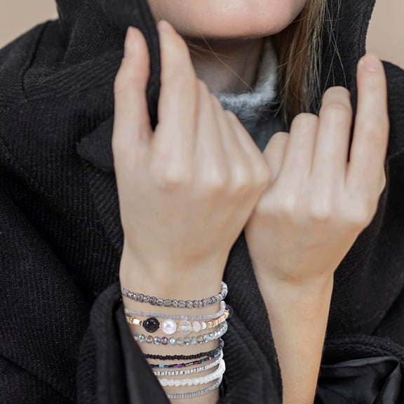 WEUVEB Handmade Boho Glass Beaded Bracelets in Grey, Stackable Unisex Jewelry Accessories for Everyday Wear