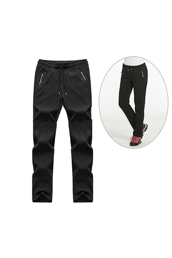 Sports Quick Dry Pants Black Polyester Wind Resistant Lightweight for Hiking and Cycling