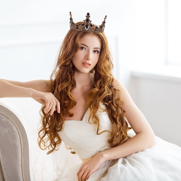 WEUVEB Brown Crown Rhinestones Headwear Vintage Style for Weddings Parties and Stage Events