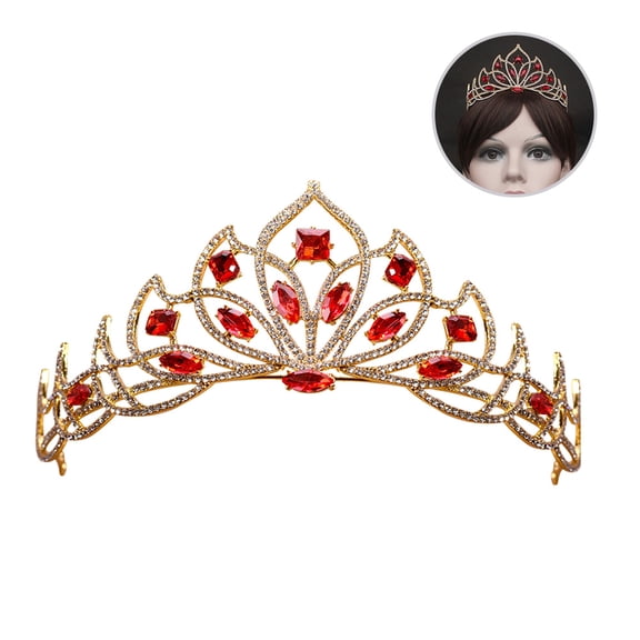 WEUVEB Red Bride Headband with Alloy and Crystal Rhinestone Bridal Crown for Wedding and Special Events