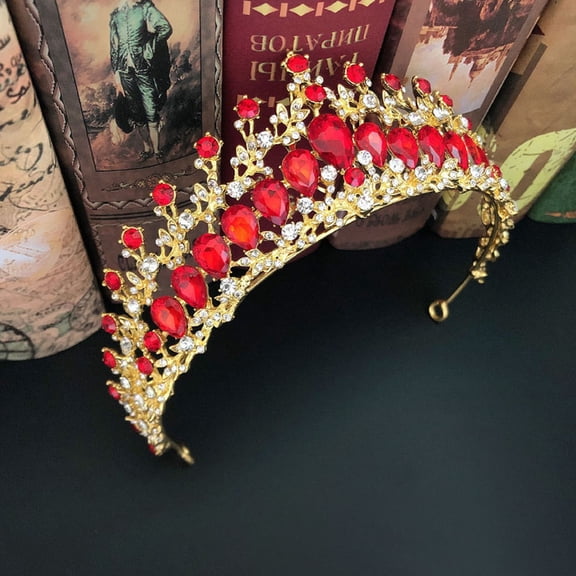 WEUVEB Bridal Hair Accessory Rhinestone Red Wedding Headpiece for Bride 1 Set