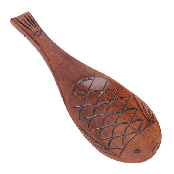 WEUVEB Retro Fish Shape Wooden Spoon Brown - Non-Stick Cooking Utensil for Home Kitchen Use