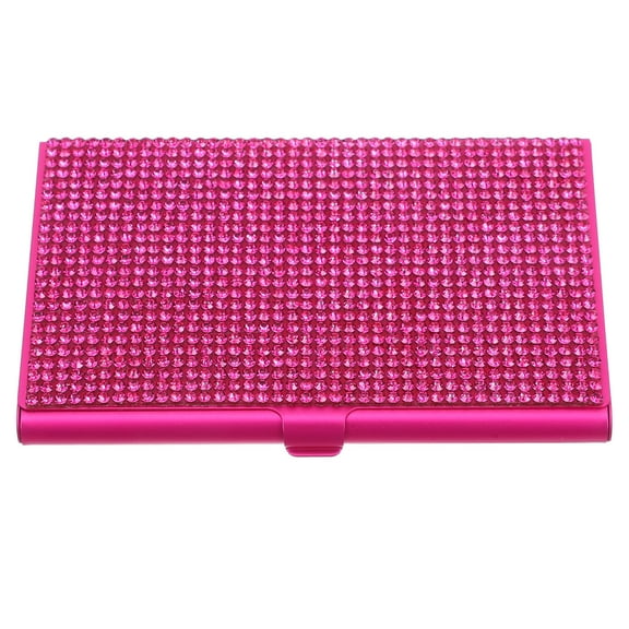 WEUVEB Rhinestone Business Card Case Rosy Aluminum Alloy Compact Card Storage