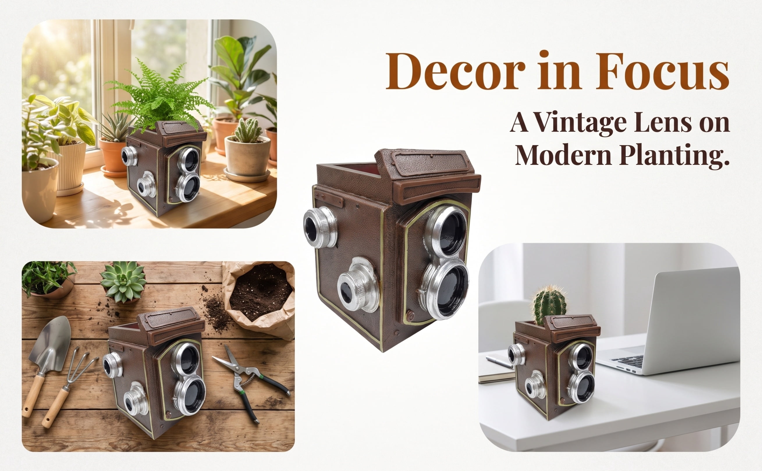 WEUVEB Camera Shaped Planter Pot Resin Brown 1Set for Balcony - Walmart.com
