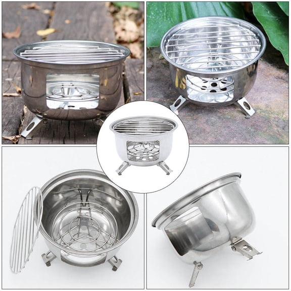 WEUVEB Portable Camping Grill Stainless Steel Outdoor Cooking Tool Compact and for Travel and Backyard BBQ 1 Set