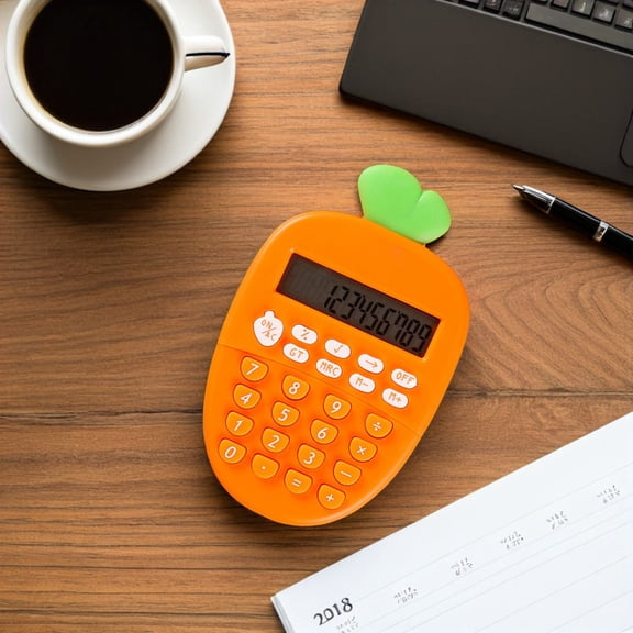 WEUVEB Portable Carrot Shape Calculator, 12-Bit Display, Adorable Design, Orange
