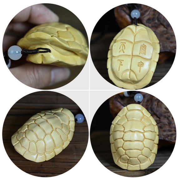 WEUVEB Carved Wooden Turtle Shell Figurine Ornament with Stable Flat Bottom