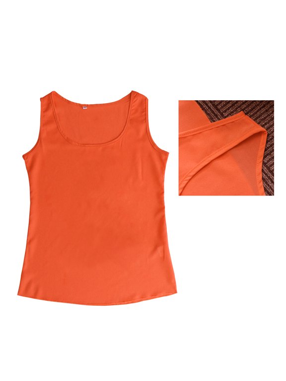 Chiffon Sling Shirt Orange Sleeveless Vest Breathable Fabric for Warm Weather