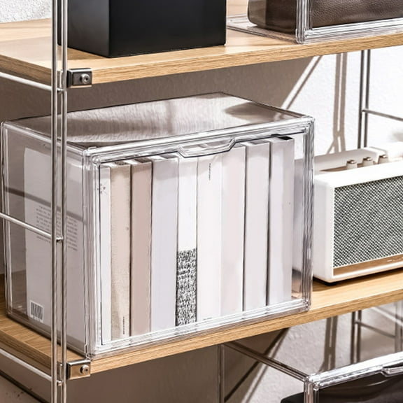 WEUVEB Clear Organizing Bin for Book Storage and Desktop Organizer Container