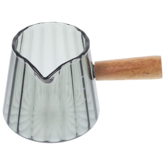 WEUVEB Grey Glass Measuring Cup with Wooden Handle for Home Coffee Brewing, Baking, Cooking and Kitchen Use