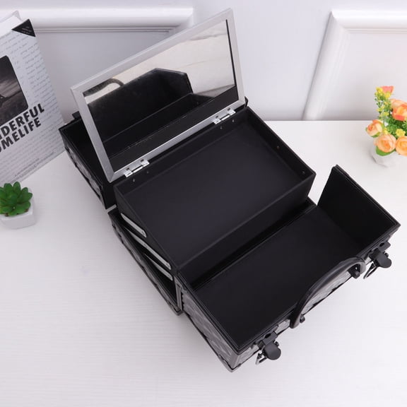 WEUVEB Makeup Organizer Two Layer Cosmetic Case for Travel Bathroom and Table Use with Spill Proof Lining