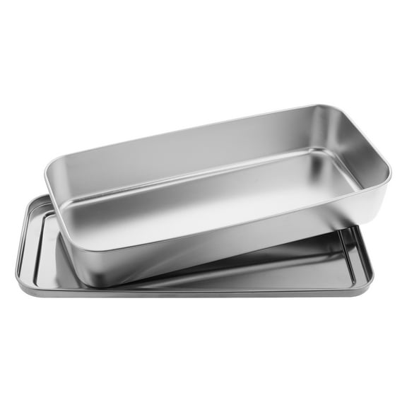 WEUVEB Stainless Steel Rectangle Baking Pan Set with Lids - Non-Stick Bakeware for Oven and Kitchen