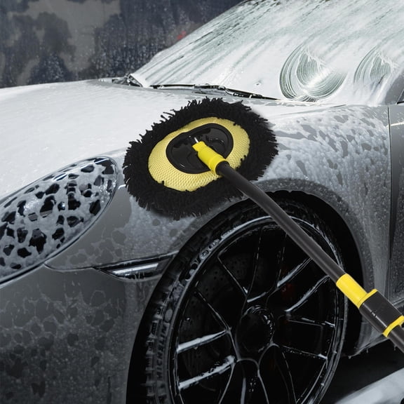 WEUVEB Curved Car Wash Mop with Extendable Handle Soft Chenille for Car Truck Rv and Boat Exterior