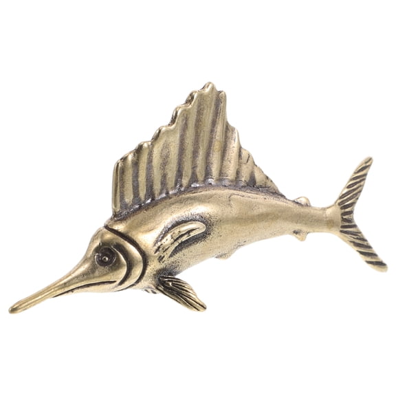 WEUVEB Handcrafted Vintage Brass Ocean Animal Figurine Dark Brown for Office Decoration