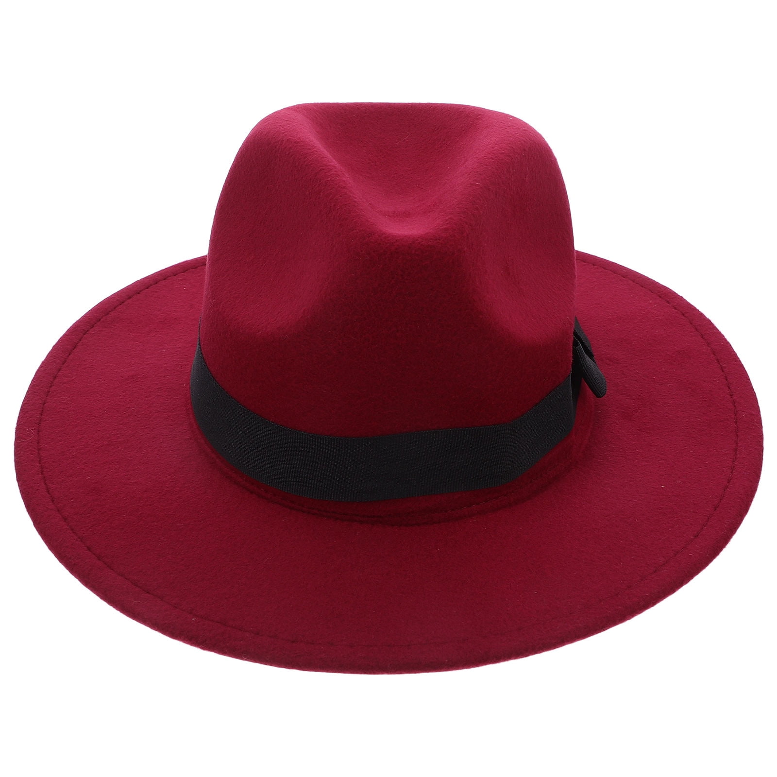 Red Wide Brim Fashion Hat Red Wide Brim Fedora Felt Plain Hats-W0166A-RED- Sun Yorkos  main image 4