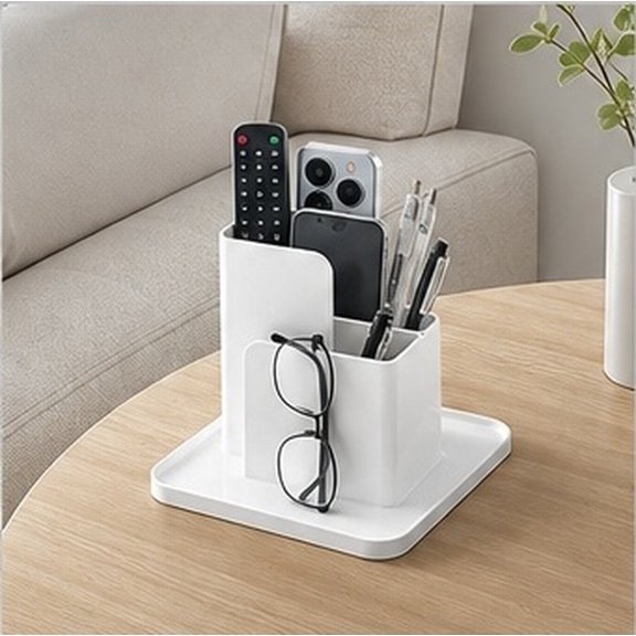 WEUVEB Desktop Storage Case White Plastic Organizer for Phone and Pens