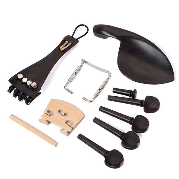 WEUVEB Handmade Black Wood Violin Parts and Fittings Set, 15 Pieces for Violin Repair and Maintenance