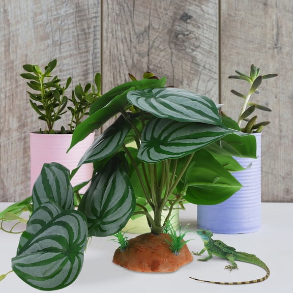 WEUVEB Faux Watermelon Peperomia Plant Set Reptile Enclosure Decor Artificial Plant with Natural Environment Simulation
