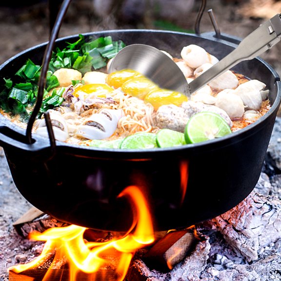 WEUVEB Foldable Stainless Steel Slotted Spoon Outdoor Tableware Easy to Clean and Lightweight