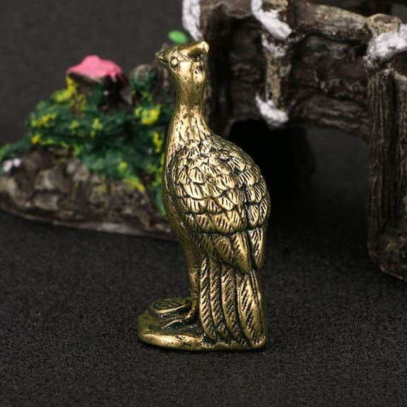 WEUVEB Golden Brass Peacock-Shaped Figurine, Eye-Catching Tabletop Adornment,