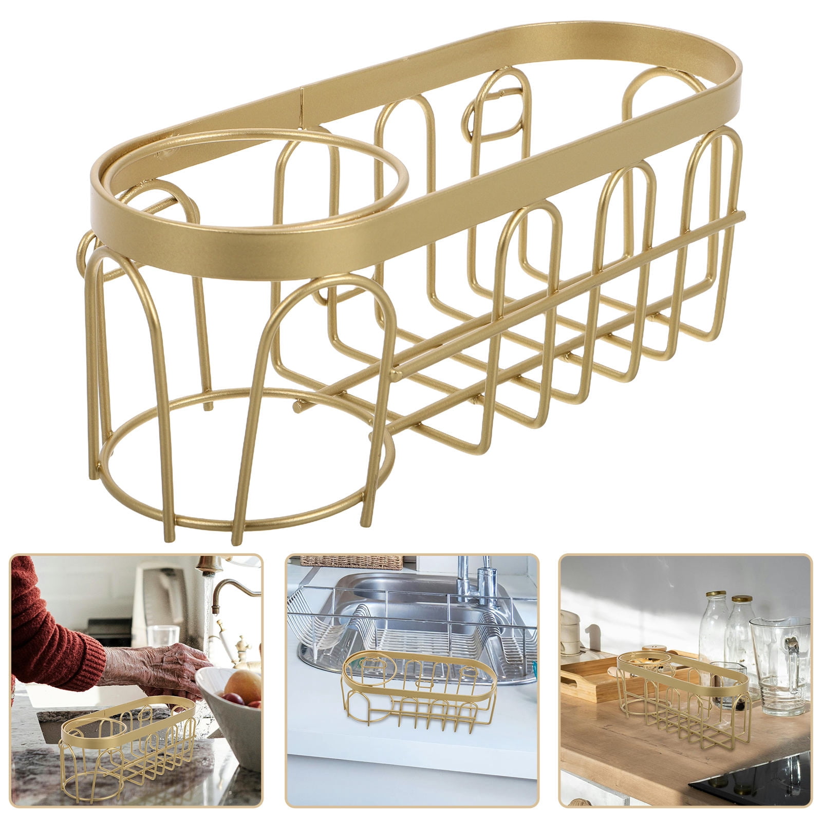 Formula 1 Rack WEUVEB Golden Kitchen Sink Sponge and Brush Holder 2-in-1 Adhesive Rack ...