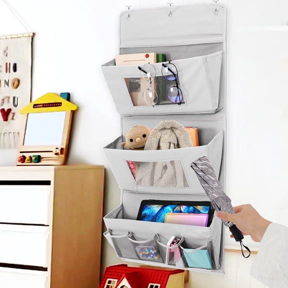 WEUVEB Grey Hanging Storage Bag with Multiple Pockets Over Door Organizer for Closet Wall and Sundries Storage