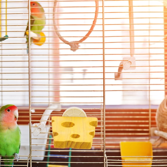 WEUVEB Natural Wood Parrot Perch Stand Yellow Bird Cage Accessory for Claw Trimming and Exercise