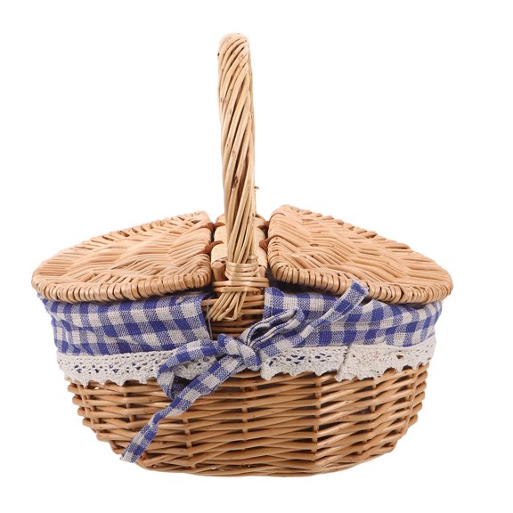 WEUVEB Handheld Picnic Basket with Lid and Woven Willow Craft for Outdoor Use