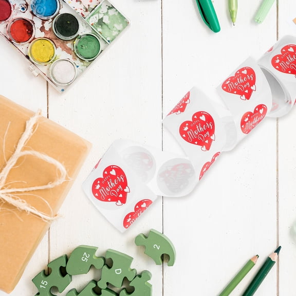 WEUVEB 1 Roll Valentines Decorate Stickers Red Heart Self Adhesive Stickers Mothers Day