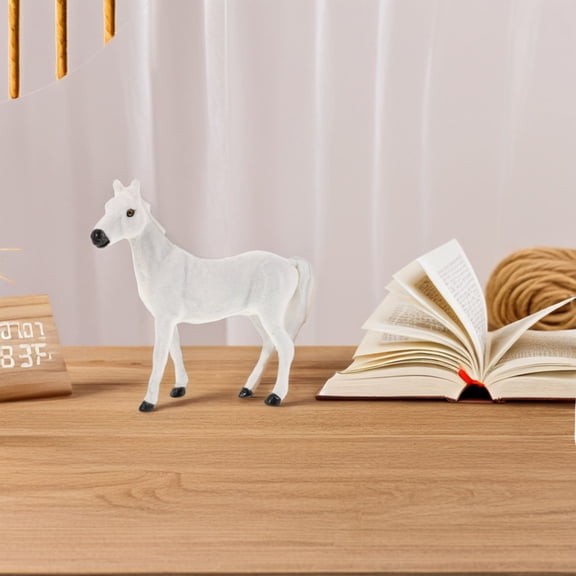 WEUVEB White Plush Horse Sculpture Realistic Model for Home Decor, Kids Room, Nursery, , Soft Stuffed Animal Toy