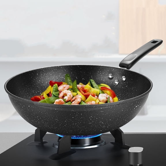 WEUVEB Iron Maifan Stone Kitchen Wok Pan Nonstick Small Cooking Frying Pan Black