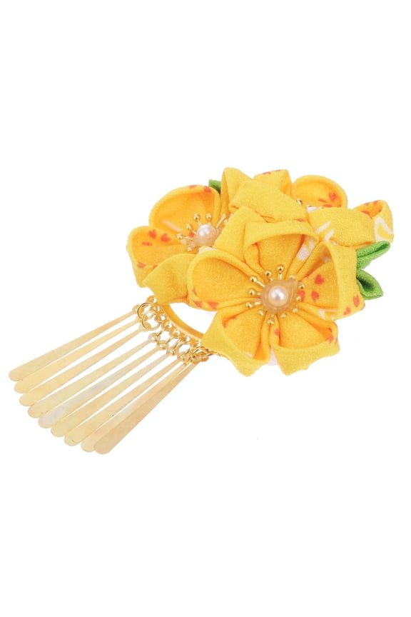 Japanese Style Yellow Flower Hair Clips for Kimono Hanfu Photography and Party Accessories