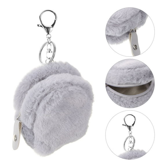 WEUVEB Back to School Zippered Pouch Coin Purse for Women Grey Plush 1Pack for Daily Use